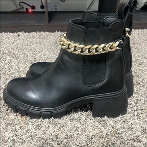 Steve Madden Black Ankle Boots with Gold Chain